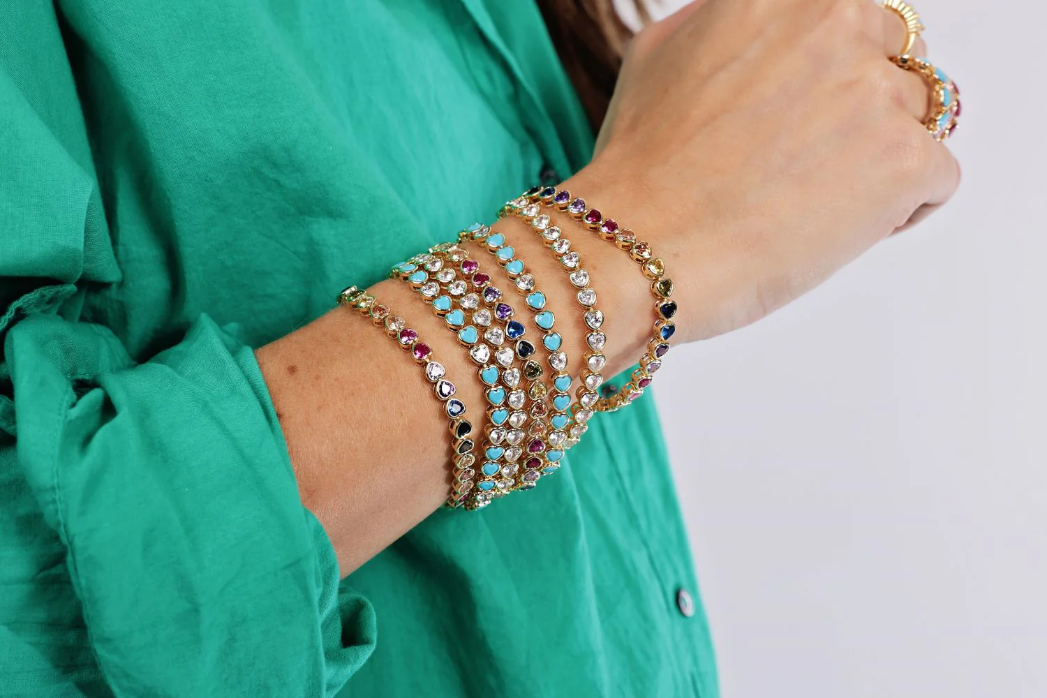 Bezel Heart Rainbow Tennis Bracelet - Image 3
