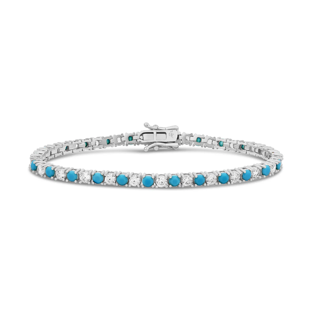 Diamond Turquoise Tennis Bracelet - Image 3