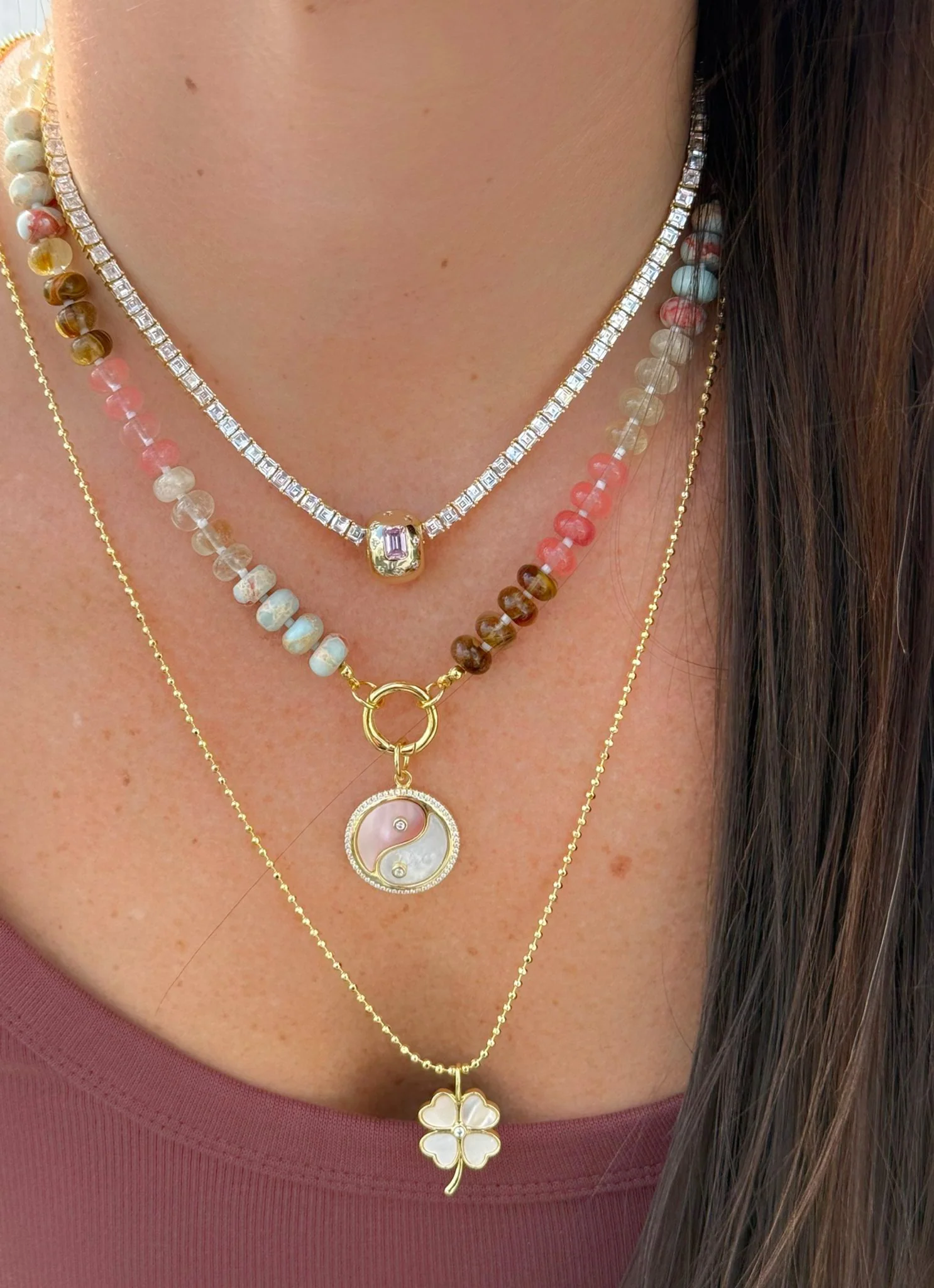 Ocean Stone Beaded Push Clasp Necklace - Image 4
