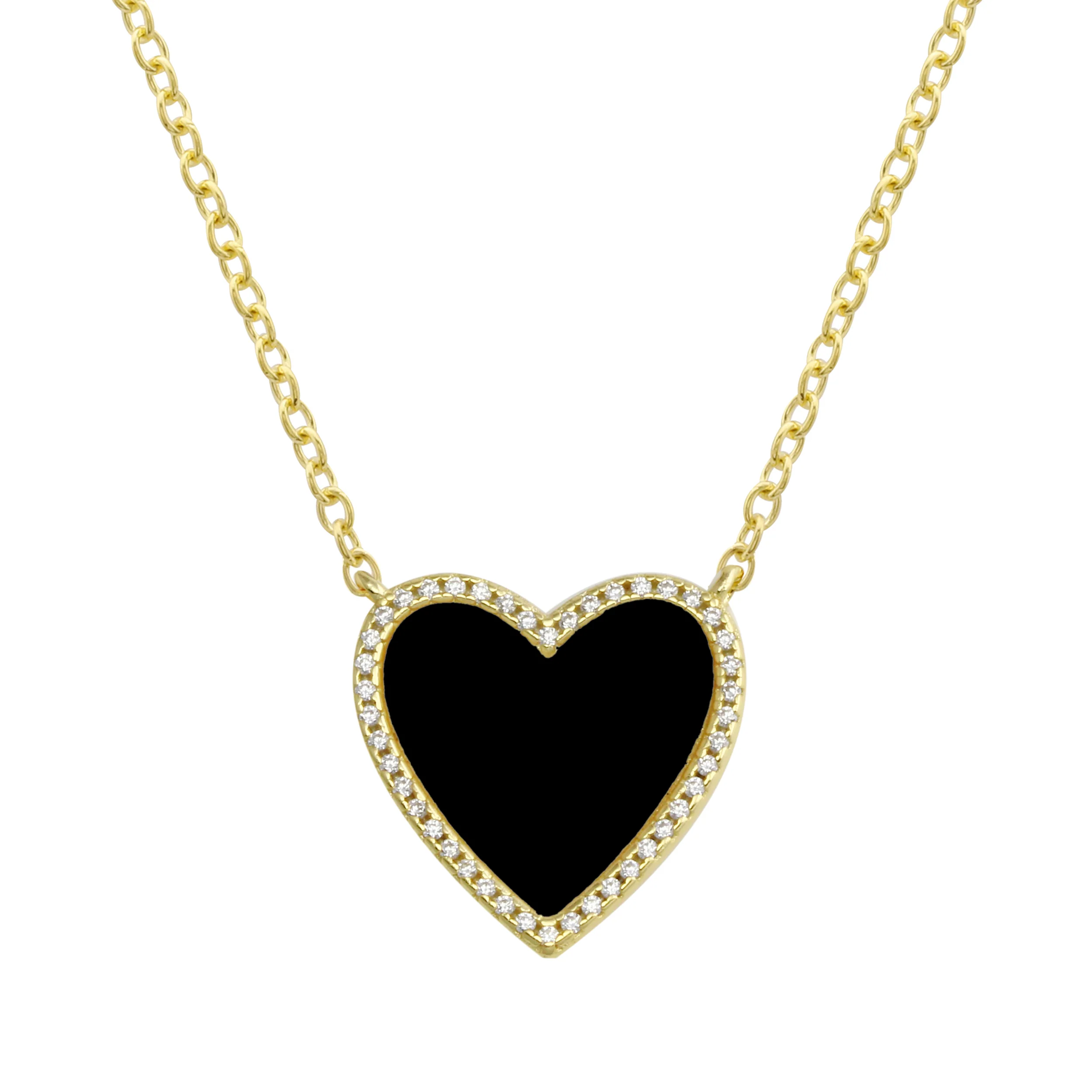 Pave Outline Stone Heart Necklace - Image 4