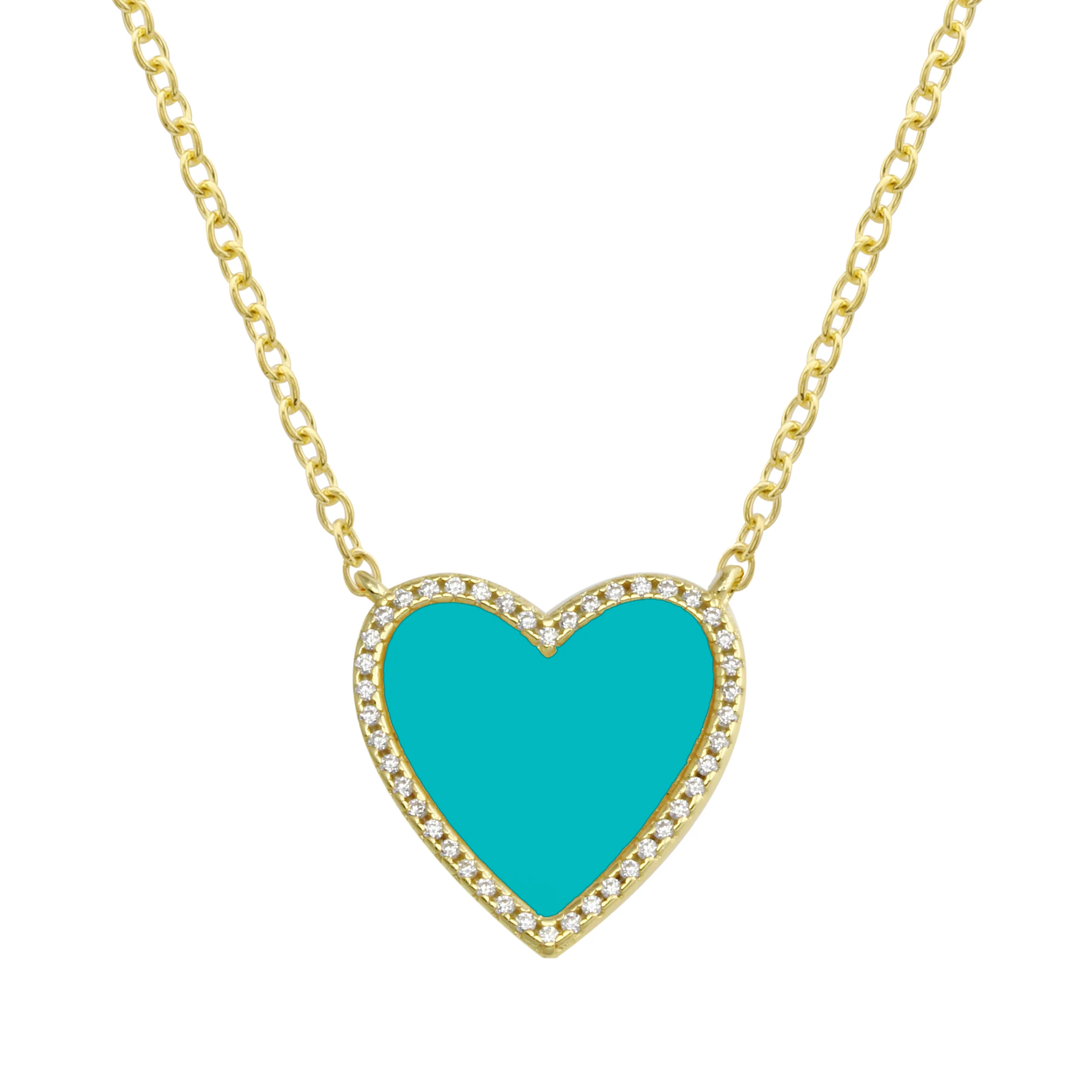 Pave Outline Stone Heart Necklace - Image 5
