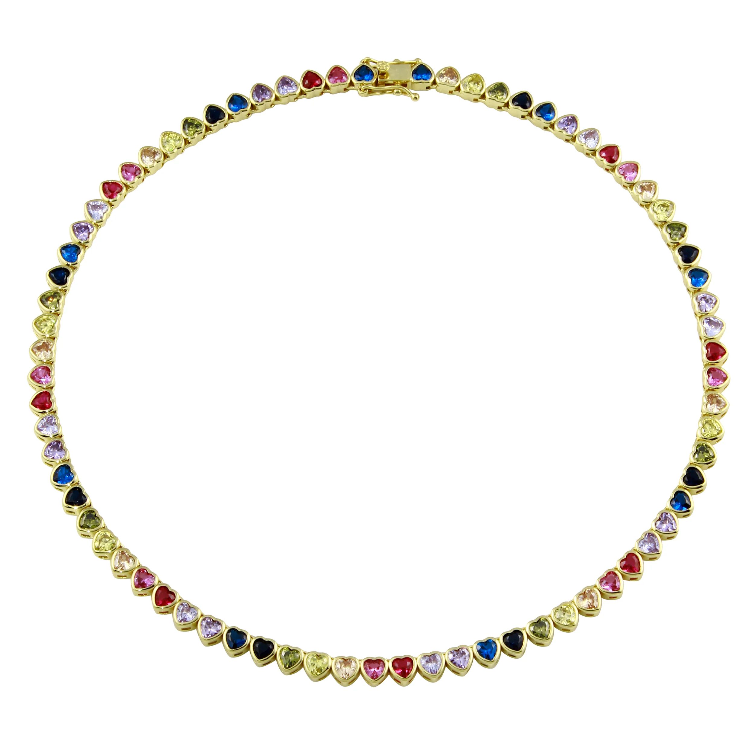Rainbow Bezel Heart Tennis Necklace - Image 4